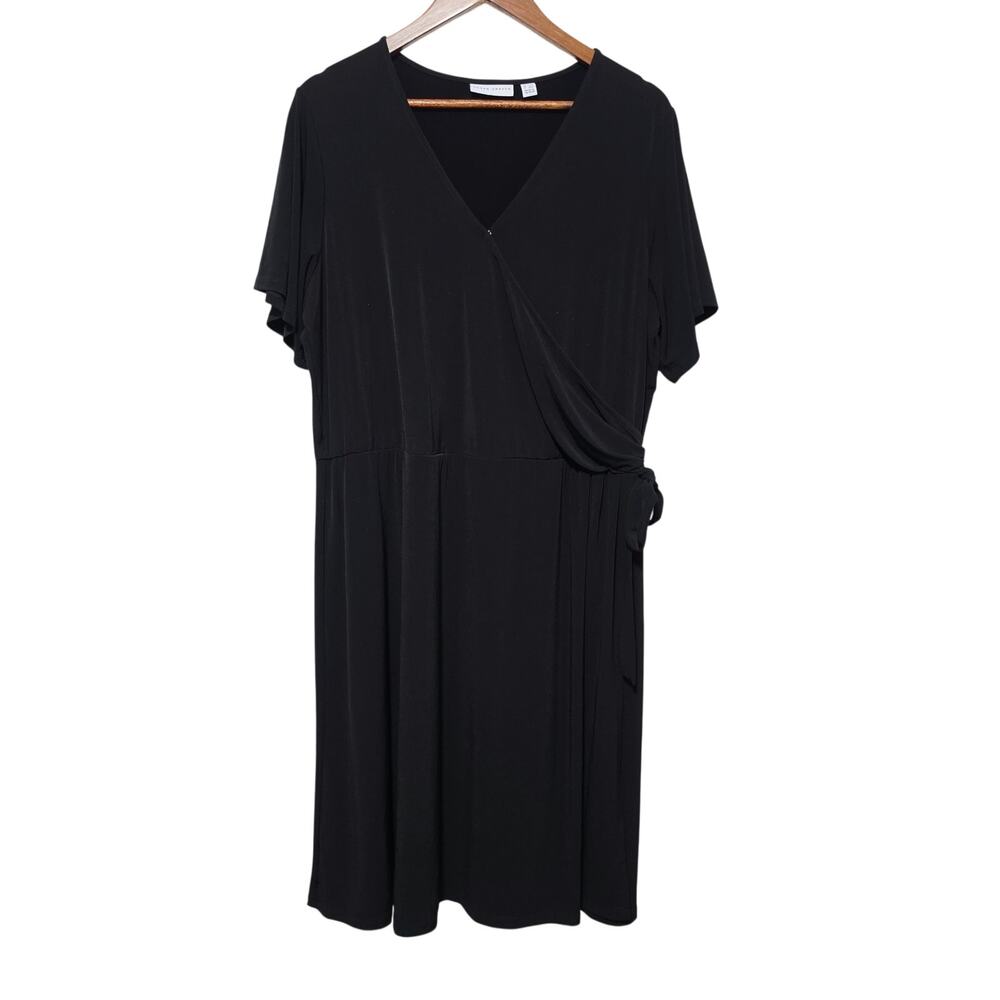 Susan Graver Liquid Knit Wrap Dress Women's Size 1X Tall Black Minimalist Office - Picture 2 of 8